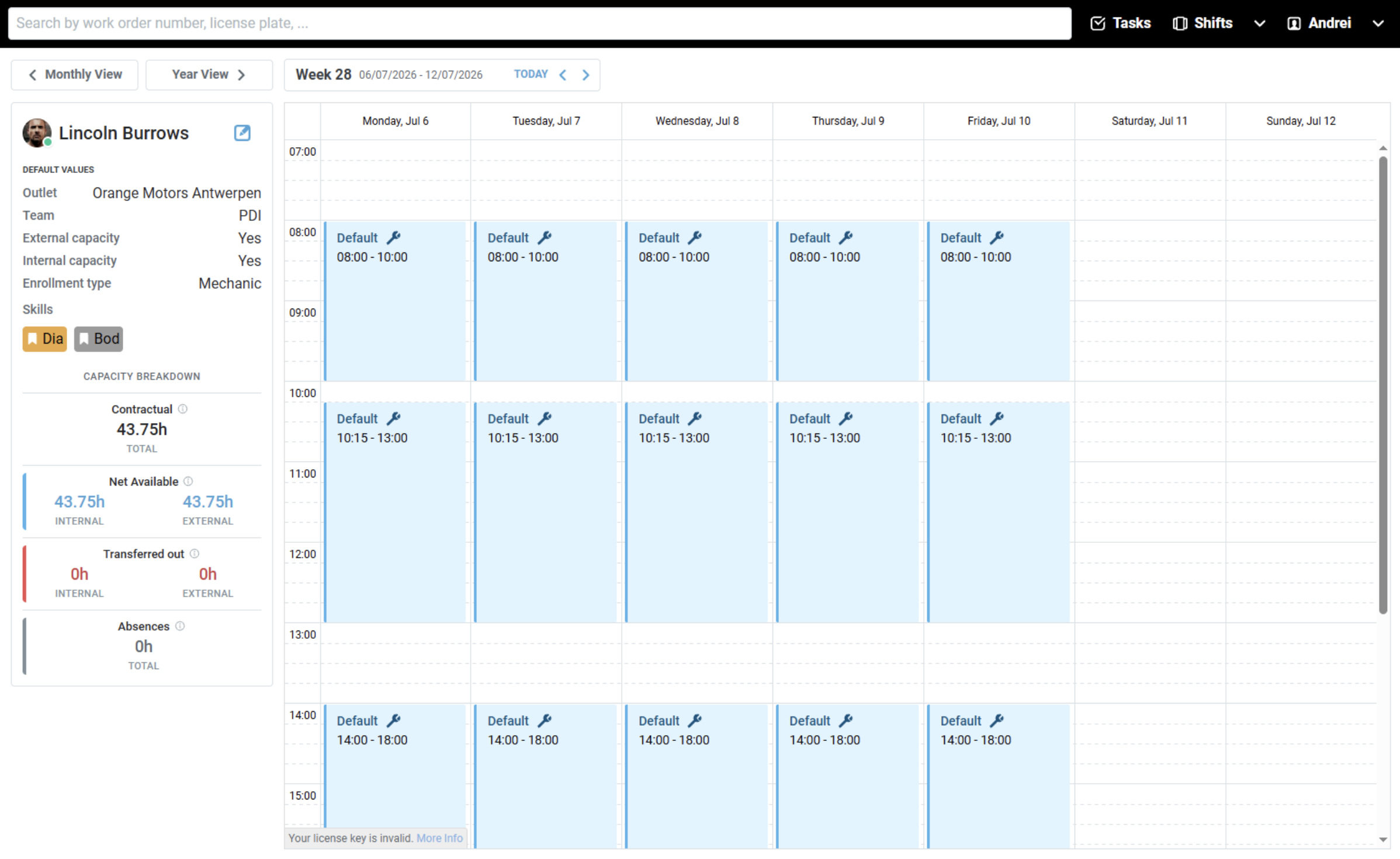 Autodialog mechanic capacity planner