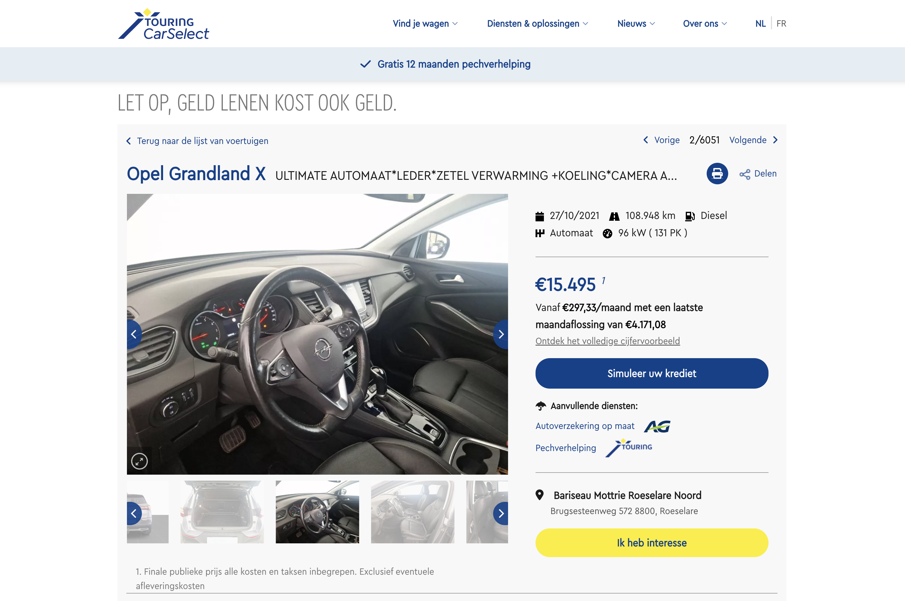 Touring CarSelect vehicle detail page