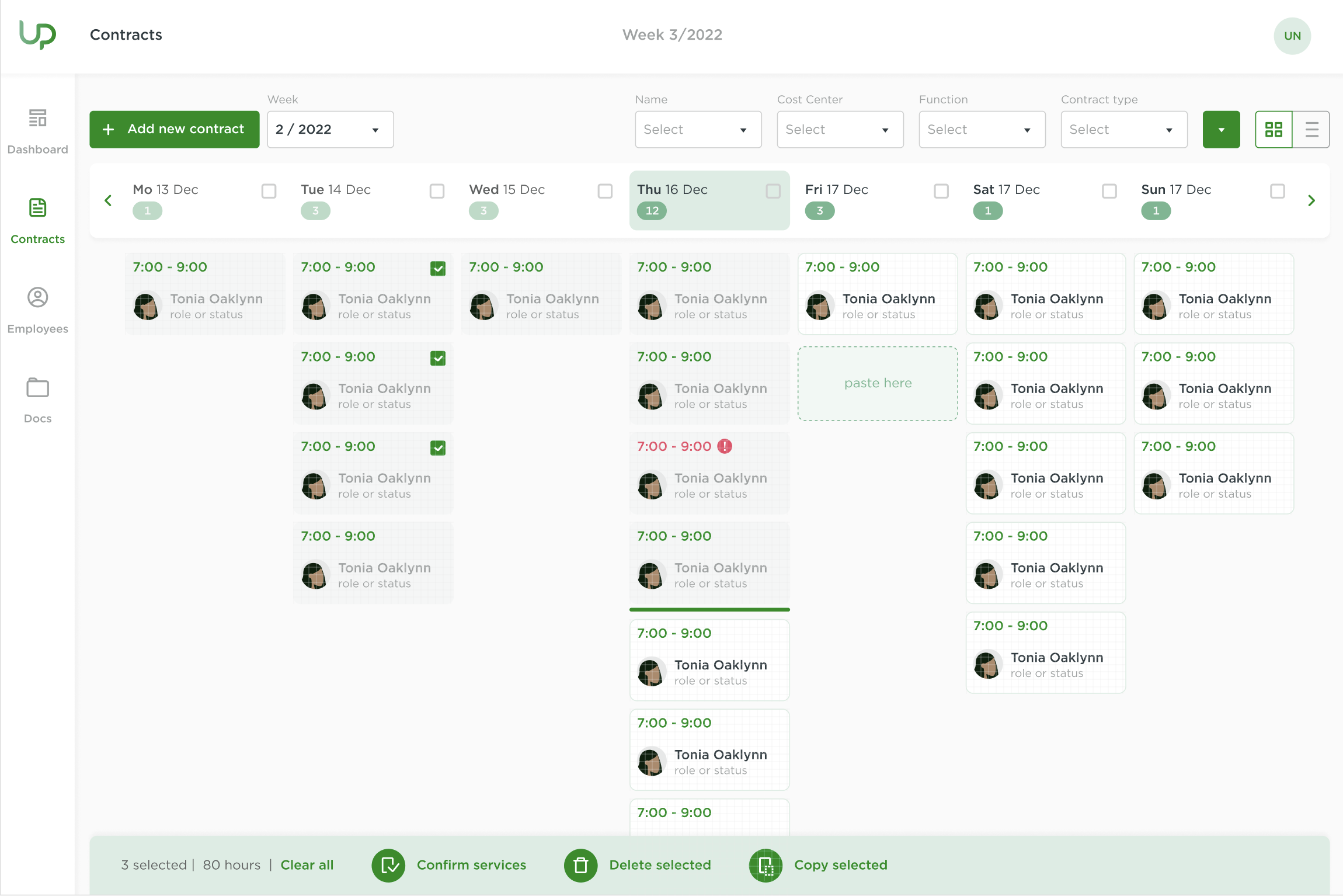 Updatepro weekly contracts planner with bulk service confirmation
